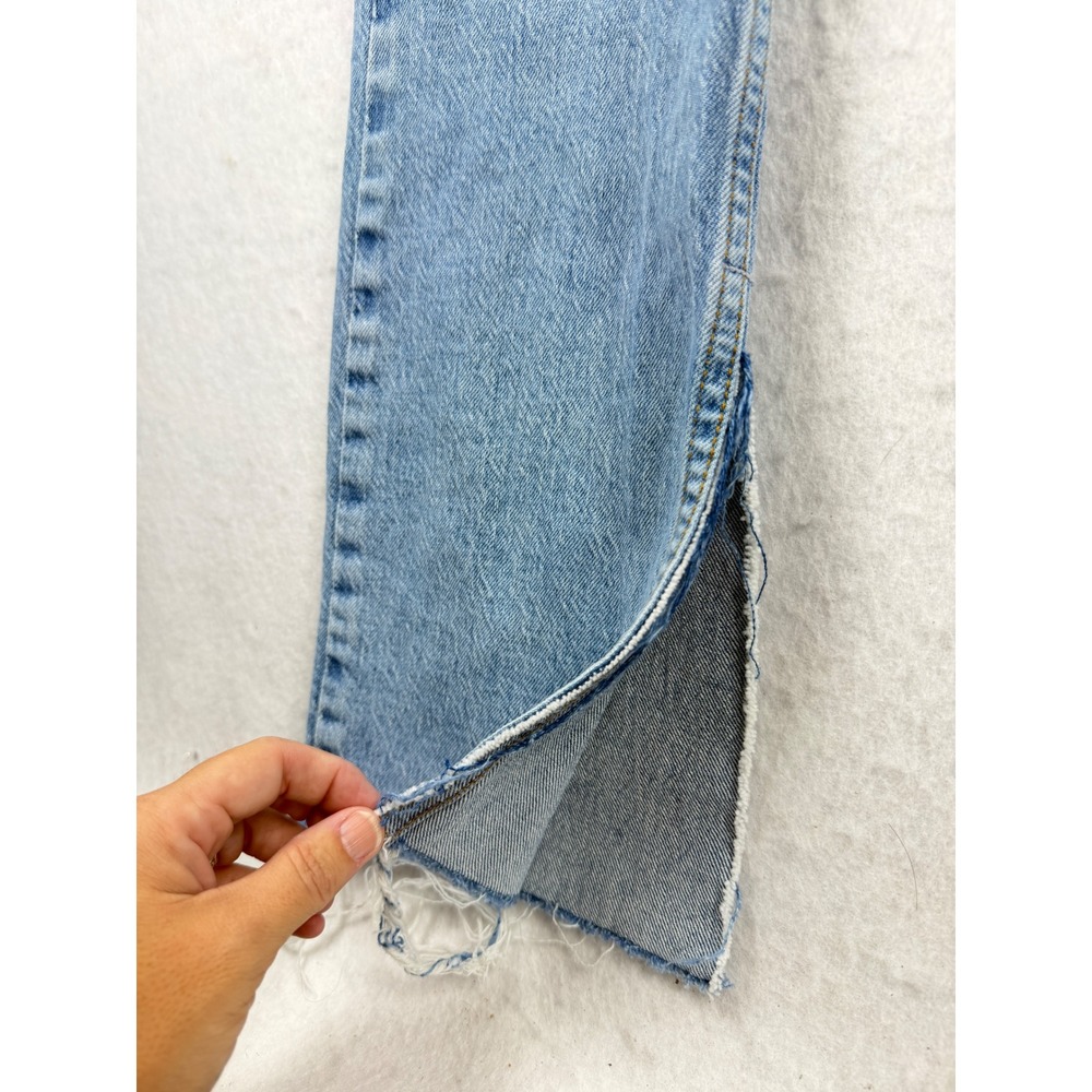Zara Womens Light Wash Split Hem Flare Jeans Distressed Size 4 26 - Picture 5 of 8